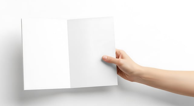 Open Brochure Held by Hand on White Background photo