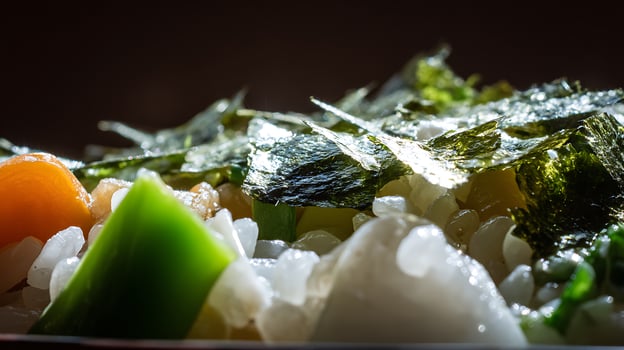 Macro View of Fresh Ingredients for Sushi or Rice Bowl photo