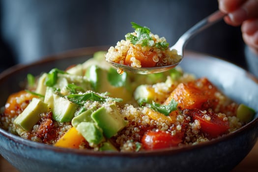 Quinoa, avocado, tomato and avocado salad photo