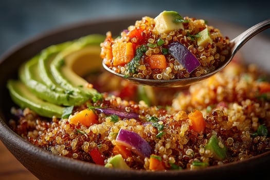 Quinoa salad with vegetables and avocado photo