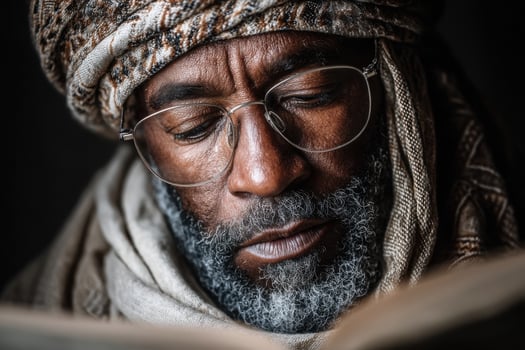 An old man with glasses reading a book photo