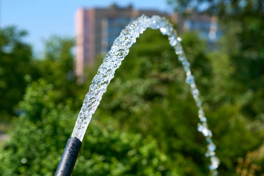 Hose pipe with pouring water to water plants.Landscaping,gardening photo