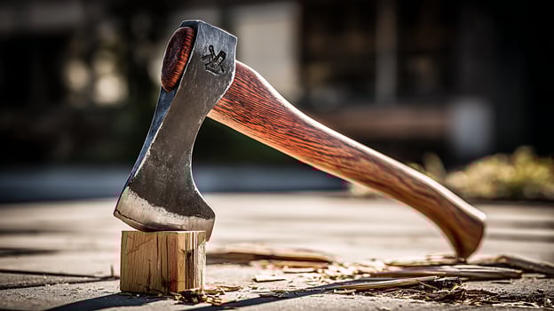 Sharp Steel Axe Ready for Wood Chopping Work Outdoors. photo