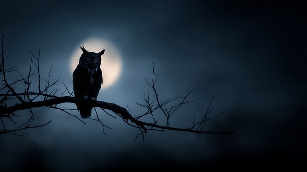 Majestic owl sits on a branch under a full moon. photo