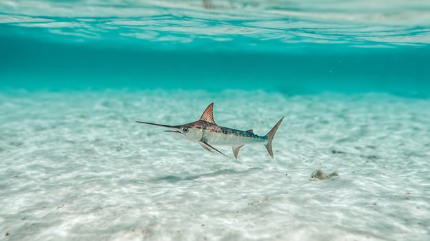 Majestic Blue Marlin Swims Through Crystal Clear Ocean Waters. photo