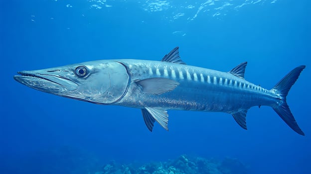 Majestic Barracuda Swims Through Clear Blue Ocean Waters. photo