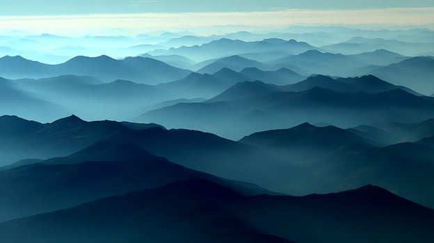 Ethereal Blue Mountains Layered in Fog and Mist. photo