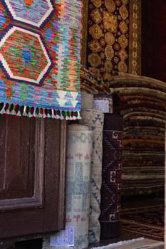 Carpets for sale in the souk of beautiful city of Kas in Turkey photo