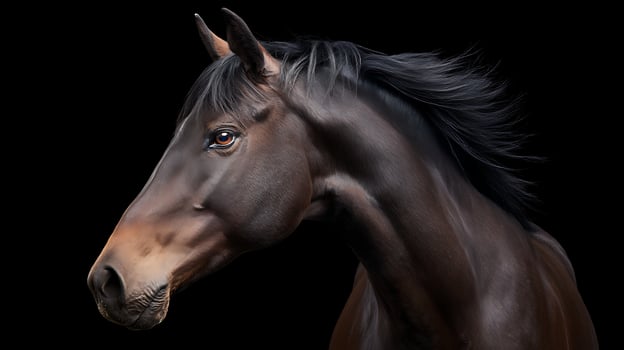 Majestic Horse Head Portrait on a Dramatic Black Background. photo
