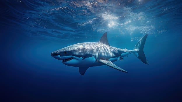 Great white shark swimming underwater photo