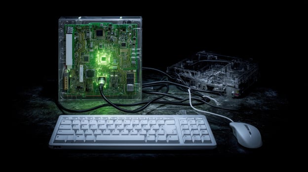 A computer keyboard and mouse sitting on a table photo