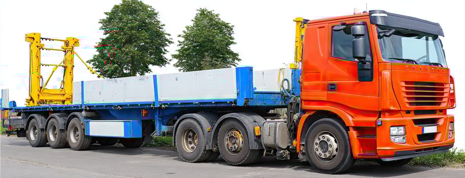 A large orange truck with a crane attached to it photo
