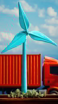 A wind turbine on top of a truck photo