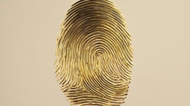 Detailed view of a golden fingerprint design highlights the intricate patterns used in biometric identification. photo