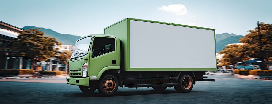 A green truck with a blank billboard on the side photo