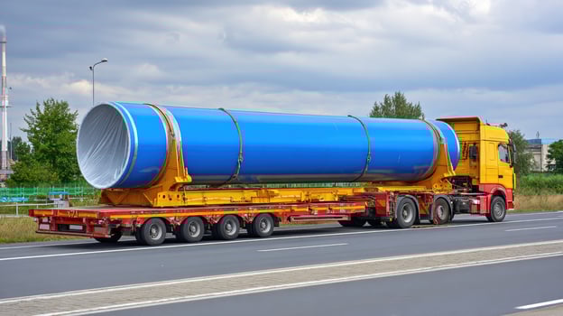A large blue pipe on the back of a truck photo