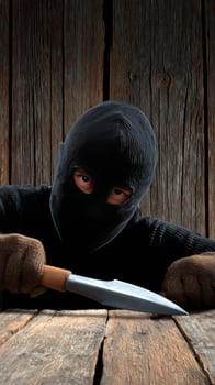 A man in a black mask holding a knife photo
