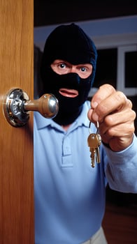 A burglar holding a key photo
