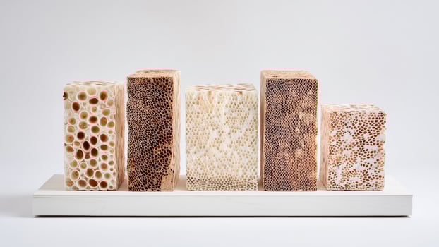 This Biocement bricks showcase unique textures and colors, highlighting sustainable building advances. photo