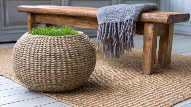 A large woven basket with grass in it photo