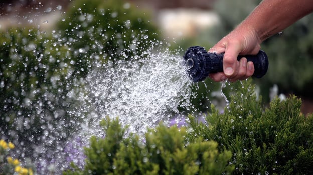 A person is watering a garden with water photo