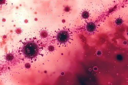 Microscopic View of Virus Cells in a Vivid Red Environment for Educational and Scientific Use photo