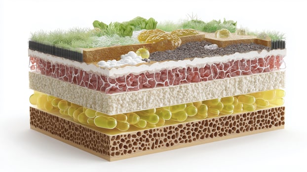 This Visual representation of layered building materials using biocement and natural elements for growth. photo