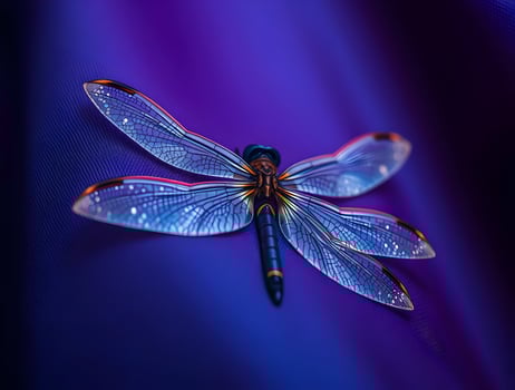 Stunning Dragonfly Macro Photography of a Vibrant Insect on Purple photo