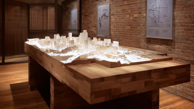 This A sophisticated model showcases biocement structures designed for sustainable urban development. photo