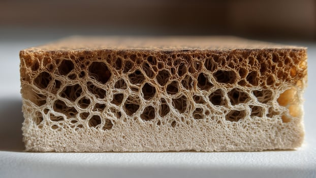 This Unique biocement material exhibits its porous structure, demonstrating sustainable building options. photo