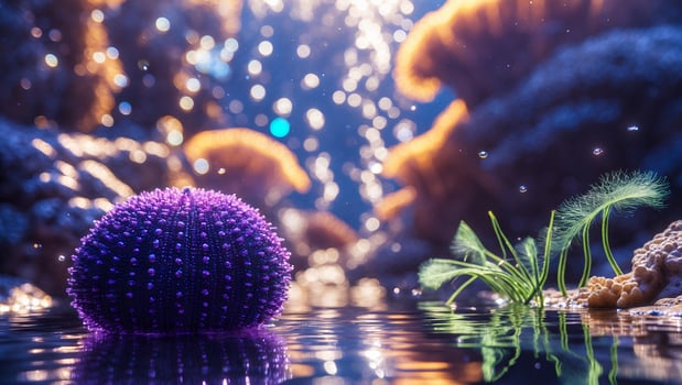 Sea Urchin Resting in Water Underwater Marine Plant Environment photo