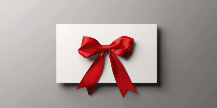 A white box with a red ribbon on it photo