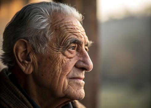 Elderly man looking thoughtfully into the distance photo
