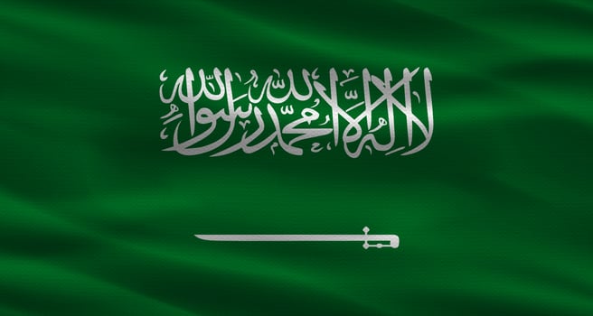 Saudi Arabia flag with fabric texture. Realistic flag of Saudi Arabia waving photo