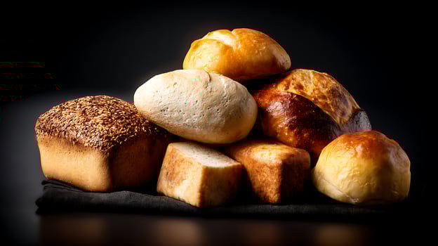 Fresh Baked Bread Still Life with Dark Background and Cloth photo
