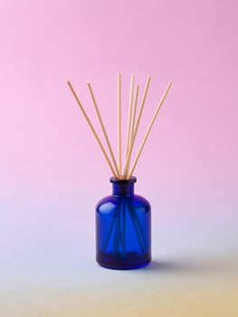 Blue Diffuser with Reeds on Color Gradient Background photo