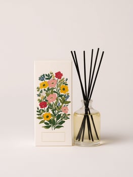 Reed Diffuser with Black Reeds and Floral-Patterned Box photo