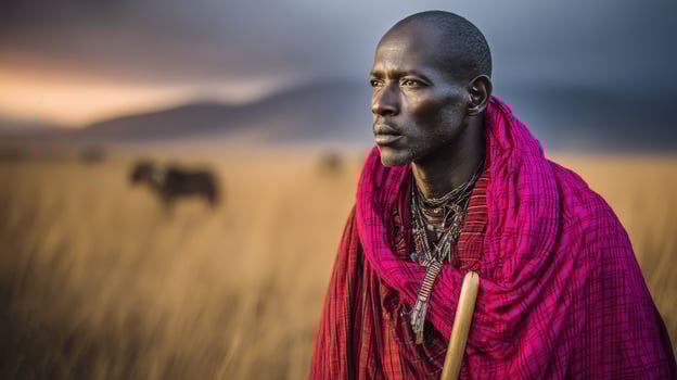 Maasai warrior in traditional attire photo
