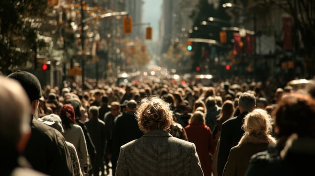 Crowd of people in urban street photo