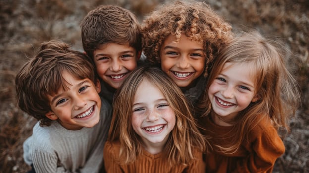 Joyful Group of Diverse Children Smiling in Natural Autumn Setting photo