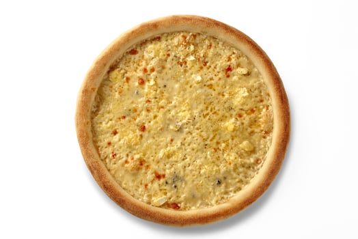 Four cheese pizza isolated on white background, delicious italian dish photo