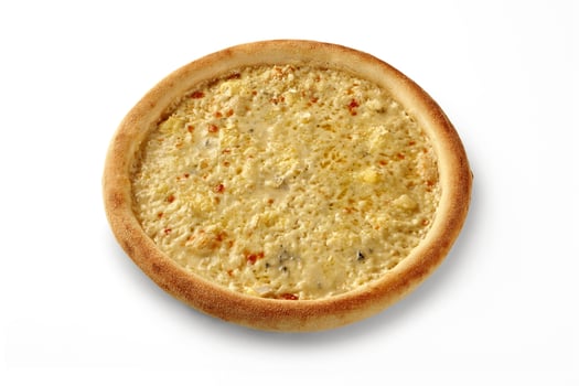 Four cheese pizza isolated on white background baking deliciously photo