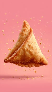 Photorealistic Indian Samosa with Golden Crust on Pastel Orange Background photo