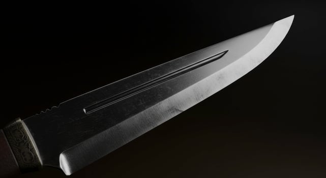 Close-up of a Tactical Knife Blade, Against a Black Background, Studio Shot photo
