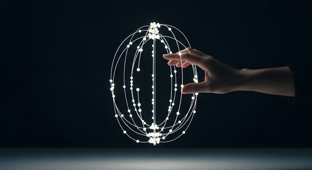 A hand is holding a sphere with a line of dots photo