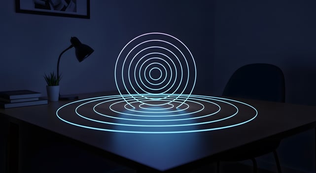 A table with a glowing circle on it photo