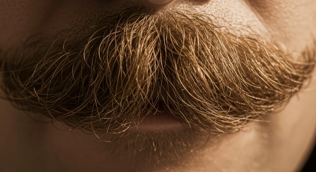 Close-up of a Stylish and Well-Groomed Brown Mustache on a Man's Face photo