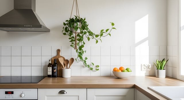 A kitchen with a plant on the counter photo