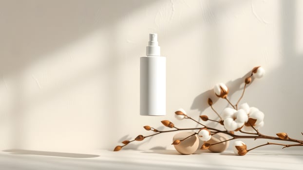 Matte White Cosmetic Spray Bottle Mockup , Minimal Floating Bottle with Neutral Aesthetic photo