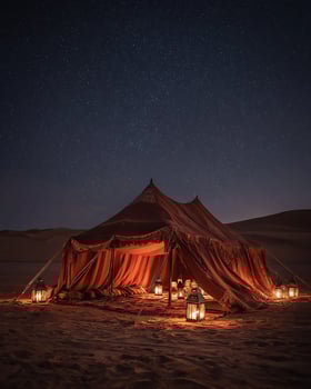 Campfire in a Vast Desert at Midnight Under Sparkling Stars photo